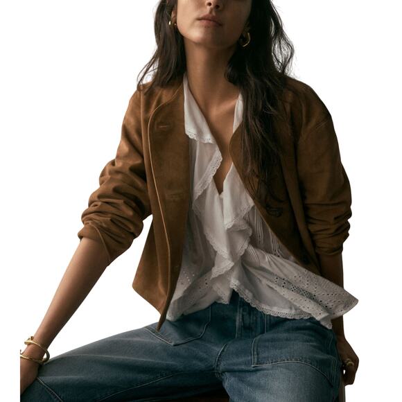 Madewell Brown Calfskin Crop Cardigan Jacket Size S - Picture 1 of 4